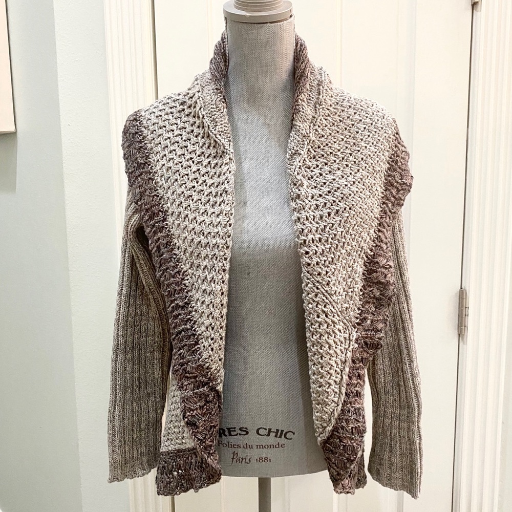 Cabi Two Tone Gray Knit  Cardigan Sweater Sz M